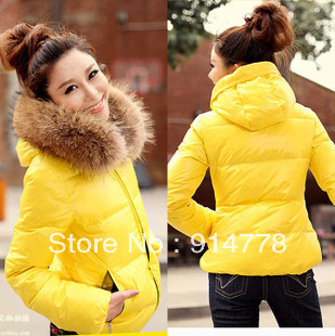 free shipping Fashion 2012 New Cotton-padded Clothes Candy Han Style Thicken With Fur Collars Quilted Jacket .4 Color