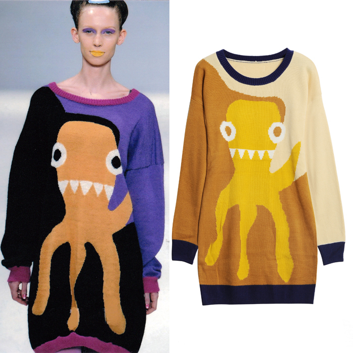 Free shipping Fashion ! 2012 personality color block o-neck long design female sweater one-piece dress