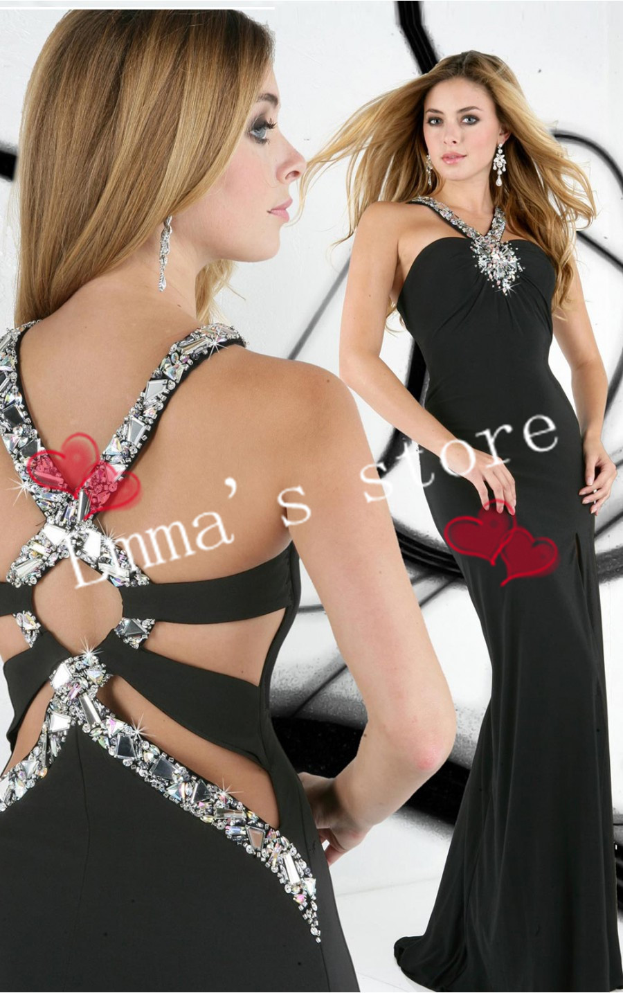 Free Shipping Fashion 2013 New Popular Cheap Sexy Soutache A-Line Halter Beaded Chiffon Black Evening Party Prom Gowns Dresses