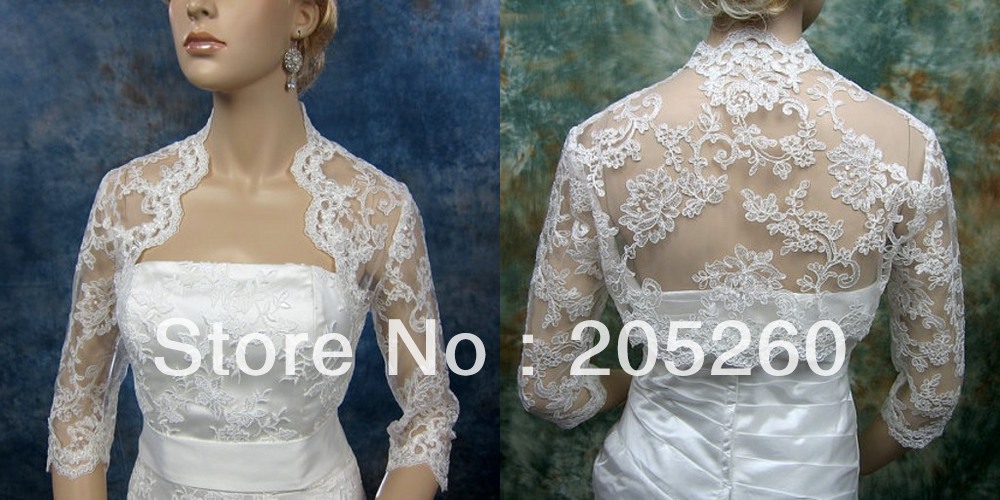 Free Shipping Fashion 3/4Sleeve Bridal Lace Wedding Bolero Jacket AJ12