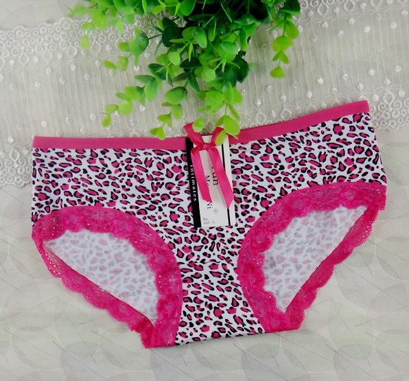 Free shipping fashion 95%cotton lingerie leopard briefs sexy bow underwear lace panties M,L,XL Multi-colors Retails & Wholesales