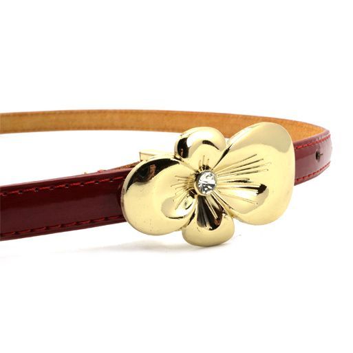 Free shipping Fashion all-match women's gold buckle thin belt candy color japanned leather strap decoration belt A461