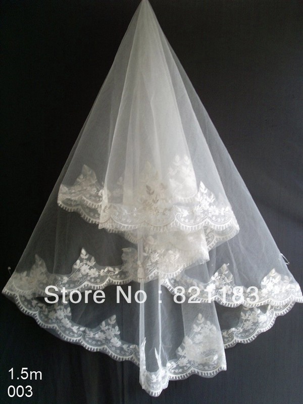 Free Shipping Fashion Appliques edge White Princess 1.5 m Bridal Veil 2013
