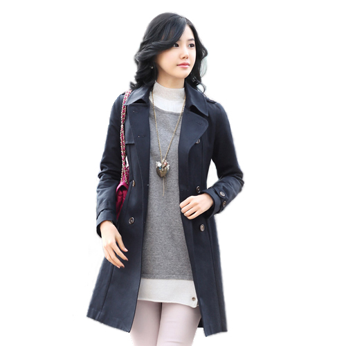 Free shipping Fashion autumn and winter gentlewomen tiebelt double breasted turn-down collar trench
