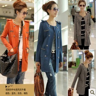 Free Shipping Fashion Autumn New Arrival Double Breasted Medium-long Women's Outerwear