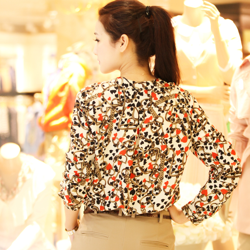 Free shipping fashion autumn vintage heart chains loose stand collar shirt female shirt blouses