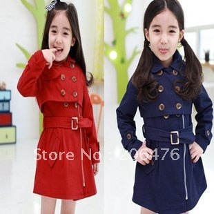 free shipping fashion baby girl's coat windbreaker Outerwear Baby top Clothes girl's jacket in 2 color blue red
