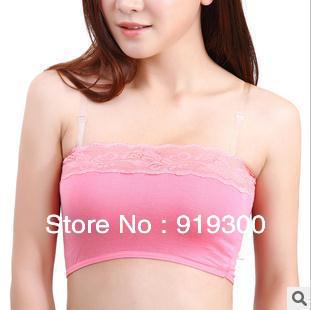 Free Shipping!!!Fashion Bamboo fiber lace flower strapless tube tops vest sports bra 5 pieces/lot #CS03