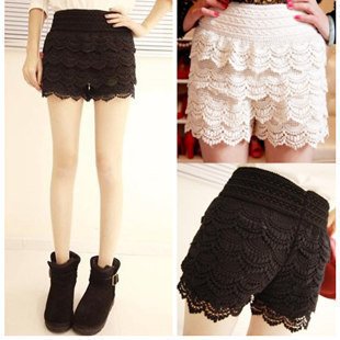 Free shipping Fashion Beautiful Womens  Handmade Crochet  Four  Layered Lace Shorts Pants Elastic Waist