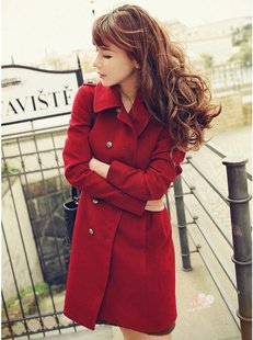Free Shipping Fashion Brand Casual Women's Vintage Red Color Double-breasted Woolen Winter Trench  Coat Outerwear  210253
