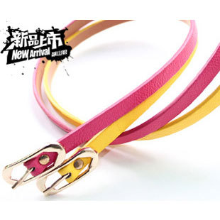 Free Shipping, Fashion Candy Color Double Buckles Women's Leather Belt Waistband 1045