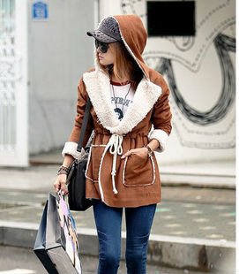 Free shipping Fashion/cap unlined upper garment/copy/double pocket/lamb flocking lady leather coat