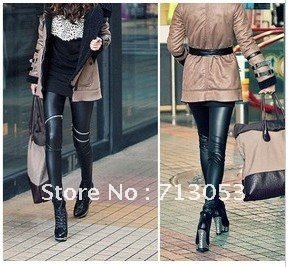 FREE SHIPPING Fashion Celebrity Style Neon Metallic Electric Zippers Leather Leggings/Tights