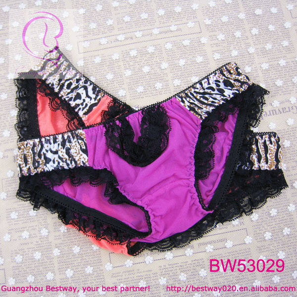 Free shipping fashion charming hot ladies sexy transparent underwear with front lace two side leopard printed 10pcs pack