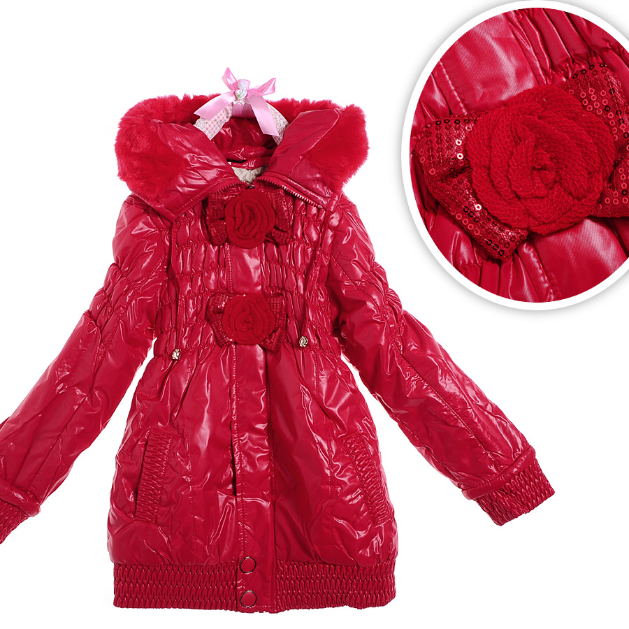 Free shipping Fashion child trench outerwear female child winter 2012 thickening clip cashmere overcoat medium-long 1112