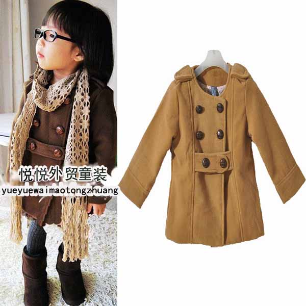 free shipping Fashion children's clothing child female child double breasted woolen overcoat baby outerwear