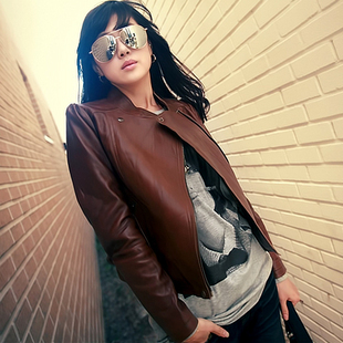 Free shipping Fashion classic 2012 new arrival autumn large lapel wowed PU clothing short design motorcycle women's