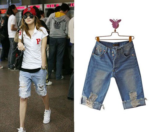 Free Shipping Fashion Classic Clamdiggers Short Jeans Pants, European Jeans, Denim Jeans, AD9098-1MK