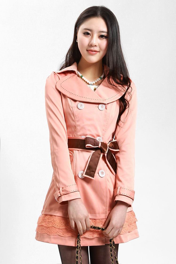 Free shipping fashion coats woman with belt, Beige/Black/Pink colors, 2013 new casual women outwear, size M, L, XL, XXL