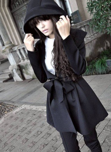 Free Shipping Fashion Collect Waist Hooded Pure Color Long Coat