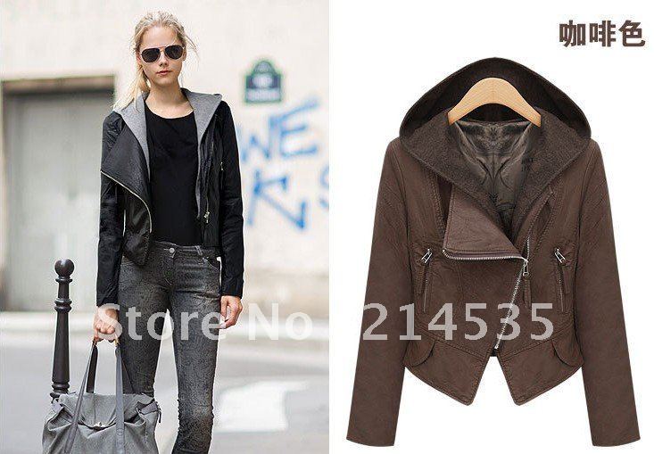 Free shipping fashion Couture 2012 new sweet temperament zipper all-match removable cap a short leather jacket