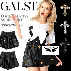 Free shipping Fashion cross sequins PU leather Hot shorts