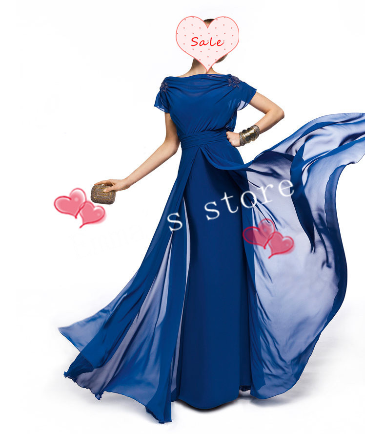 Free Shipping Fashion Custom Made 2013 Elegant A-Line Scalloped Floor Length Royal Blue Chiffon Prom Evening Dresses