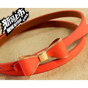 Free Shipping, Fashion Cute Candy Color Bowknot Women's Thin Leather Belt Waistband 1002