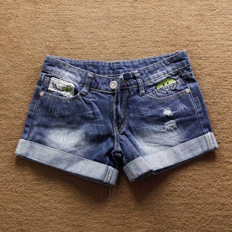 free shipping fashion cute smile face hole 2013 casual short trousers summer jean cheap high waisted denim shorts for women