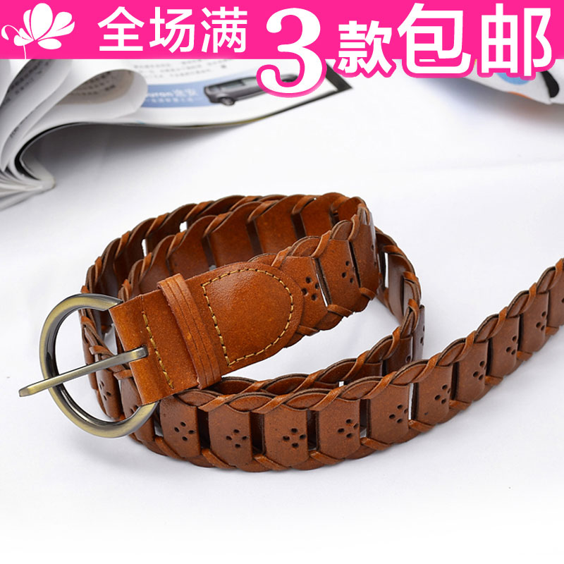 Free shipping Fashion cutout knitted casual genuine leather printing leather belt jeans belt 5548