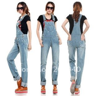 Free Shipping Fashion Denim Lady Workwear,Good Quality 2012 Wholesale Suspender Women's Straight Overalls Trouser Jean