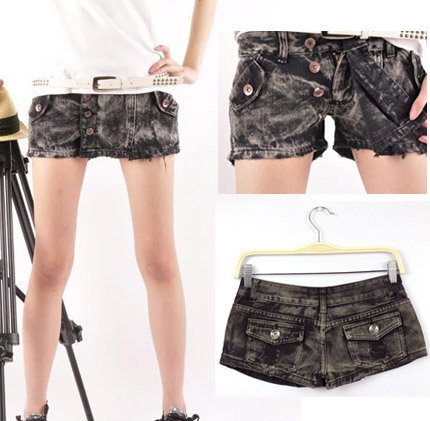 Free Shipping Fashion Distressed Button Fly Washed Low Waist Black Jeans Skirts, Skirt Pants, designer jeans, AD9718SK