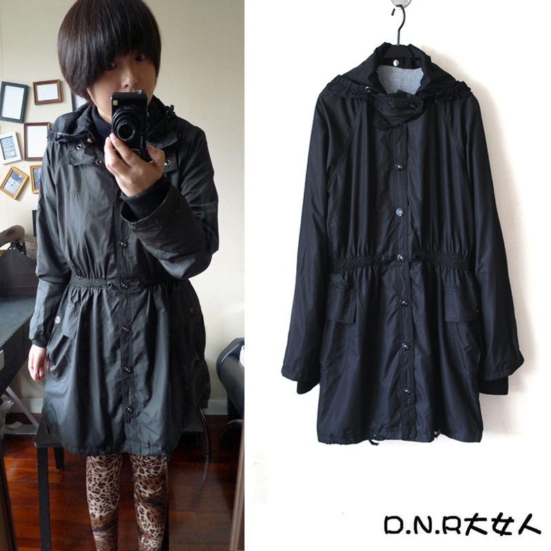 Free Shipping Fashion djellabah with a hood black slim trench outerwear plus size clothing 2013 autumn
