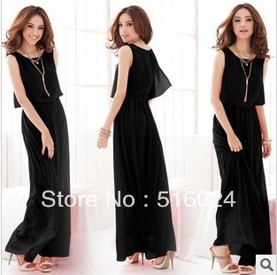 Free shipping Fashion dress cute maxi dress women graceful solid chiffon beach dress Bohemian style free size CW040