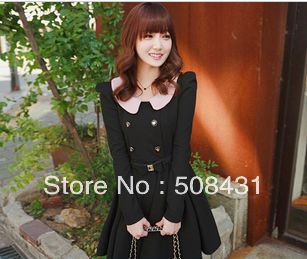 free shipping fashion dress women's new arrival princess peter pan collar autumn winter black Preppy Look