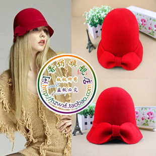 free shipping fashion Elegant ladies bow dome wool small ladies equestrian cap women's fedoras winter hat