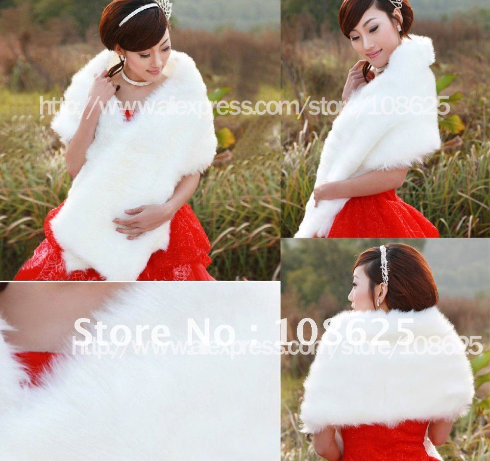 Free Shipping Fashion Faux Fur White  Wedding Bridal Wraps jacket Coat Shawl  One Size bw006