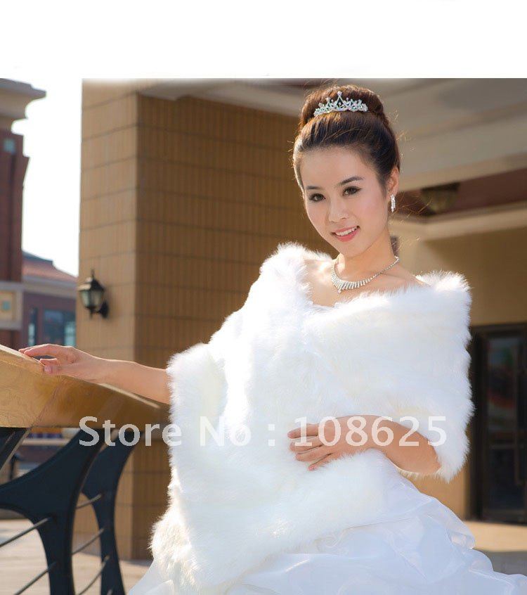 Free Shipping Fashion Faux Fur White  Wedding Bridal Wraps jacket Coat Shawl  One Size bw007