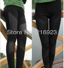 Free Shipping Fashion Faux Leather Patch Lady Slim Tights Pantyhose Stockings Leggings