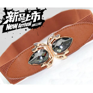 Free Shipping, Fashion Flower Bowknot Gemstone Embedded Wide Women's Leather Belt Waistband 1029