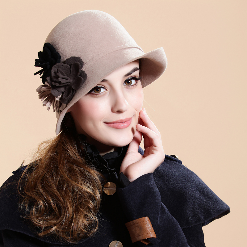Free Shipping Fashion flower spring and autumn winter woolen hat female hat female dome fashion fedoras