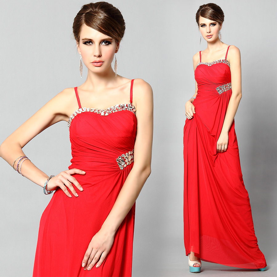 Free Shipping fashion formal dress spaghetti strap long design formal dress wedding banquet clothes 111080
