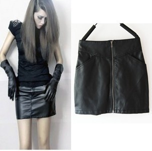 Free shipping,Fashion front zipper slim sexy slim hip leather skirt bust skirt autumn and winter short skirt