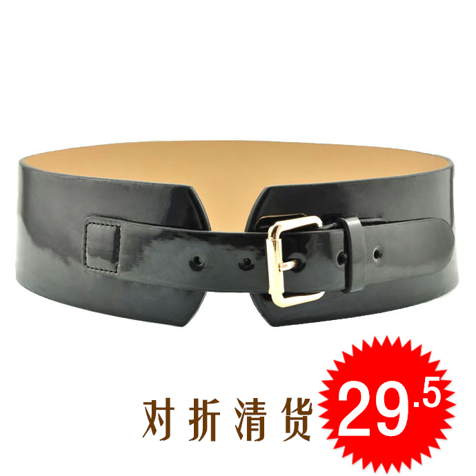 Free Shipping Fashion genuine leather japanned leather high quality querysystem curved wide belt women's cummerbund black red