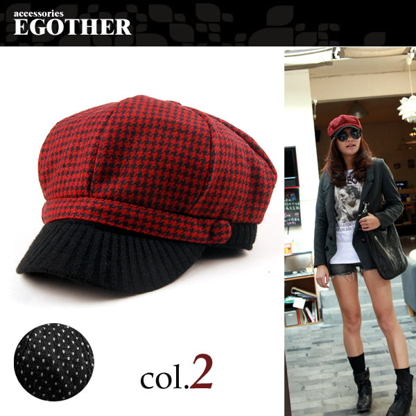 Free shipping Fashion hat female winter yarn houndstooth woolen octagonal cap