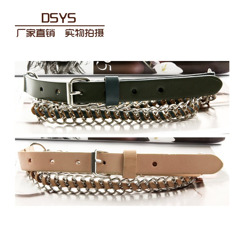 Free Shipping Fashion Head Layer Cowhide Genuine Leather Chain Belt