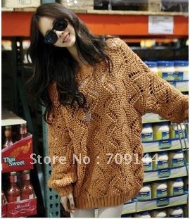 Free Shipping Fashion Hollow wave fashion brown sweater women