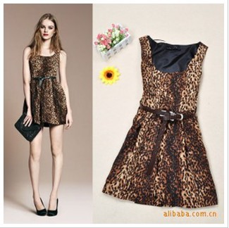 Free Shipping Fashion hot-selling interdiffused sexy women's leopard print sleeveless vest one-piece dress  A211030801-H01