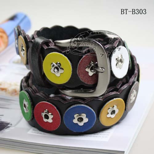 Free shipping fashion imported high-quality Ladies Pin Buckle Colorful Disks Stud Leather 1.4" Casual ladies belts aBT-B303a