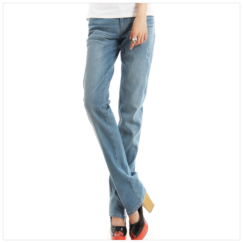 Free shipping Fashion jeans women pants water wash 100% cotton cat's claw light blue jeans skinny pencil pants
